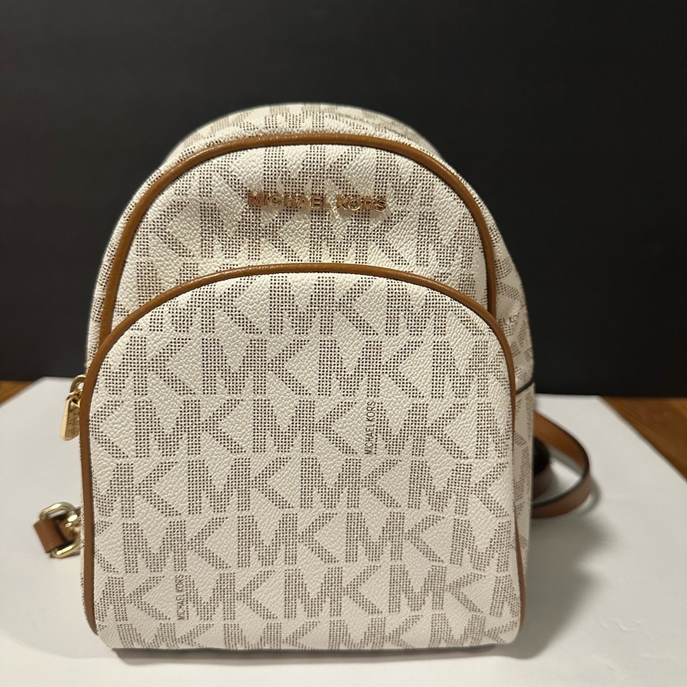 Michael Kors Cream and Brown Logo Backpack - RARELY EVER USED